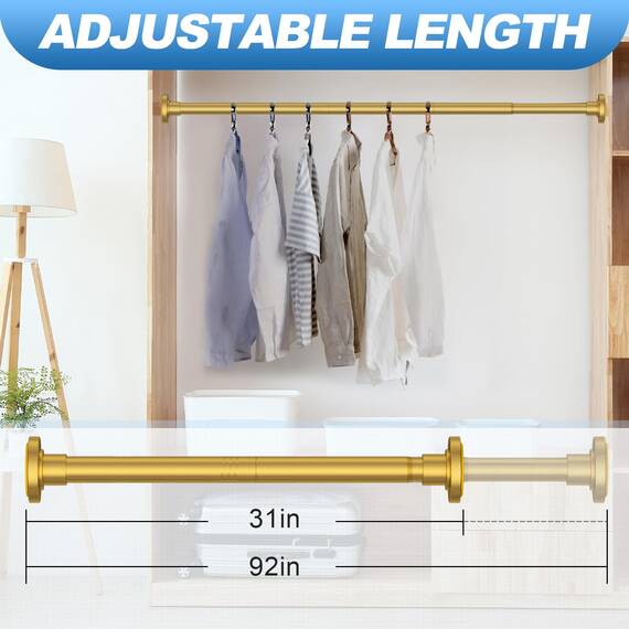 CorkLatta Goldene Duschvorhangstange, 78,9 bis 239,9 cm, 2,5 cm Durchmesser, verstellbare Federspannung, Edelstahl-Teleskopstange, einfache Installation, kein Rost