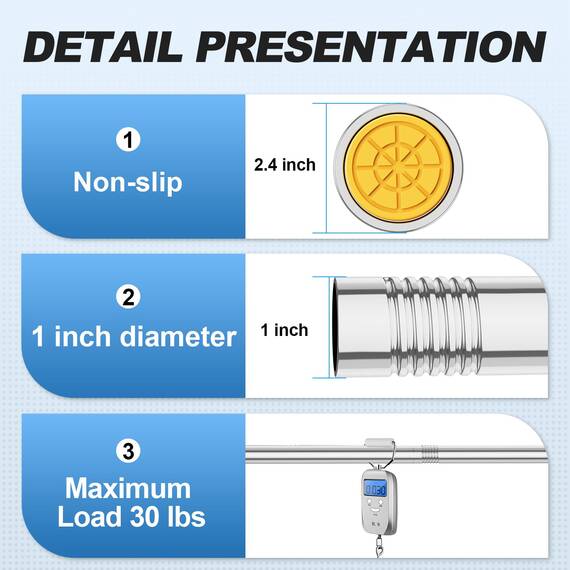 CorkLatta Chrom-Duschvorhangstange, 78,9 bis 203,2 cm, 2,5 cm Durchmesser, verstellbare Federspannung, Gardinenstange, kein Bohren, Edelstahl-Teleskopstange, kein Rost