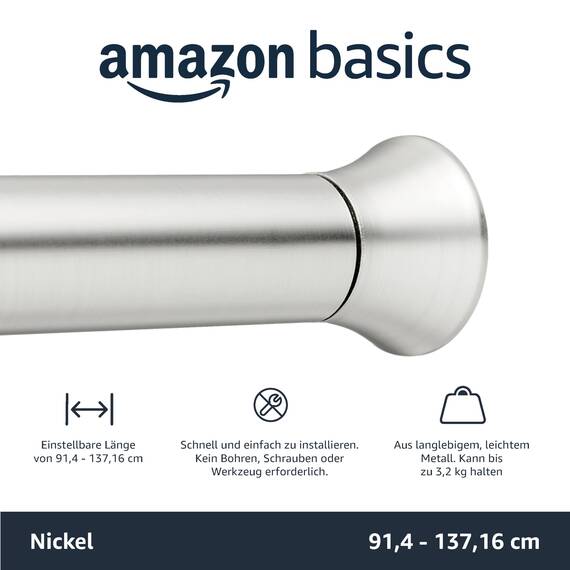 Amazon Basics Verstellbare Duschvorhang-Spannstange, 91 bis 137 cm, Nickel
