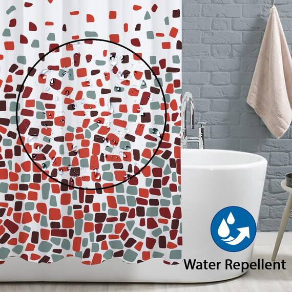 ANSIO Duschvorhang - 180 x 180 cm (71 x 71 Zoll) - Mosaik Gemuster - Rot, Badewanne Vorhang, Antischimmel & Waschbar Shower Curtain mit 12 Duschvorhängeringen | 100% Polyester