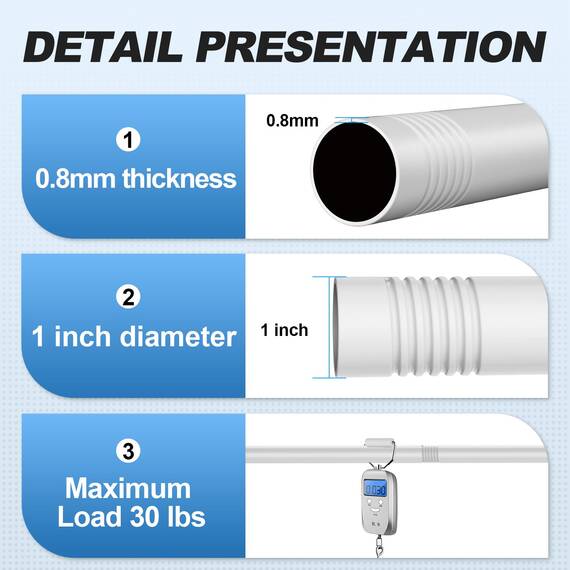 CorkLatta Duschvorhangstange, 78 bis 239 cm, 2,5 cm Durchmesser, verstellbare Federspannung, Edelstahl-Teleskopstange, einfache Installation, kein Rost, Weiß