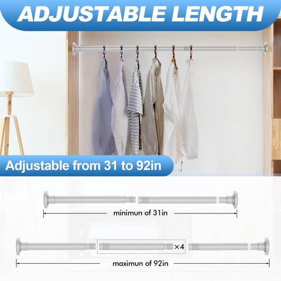 CorkLatta Silberfarbene Duschvorhangstange, 78,9 bis 239,9 cm, 2,5 cm Durchmesser, verstellbare Federspannung, Edelstahl-Teleskopstange, einfache Installation, kein Rost