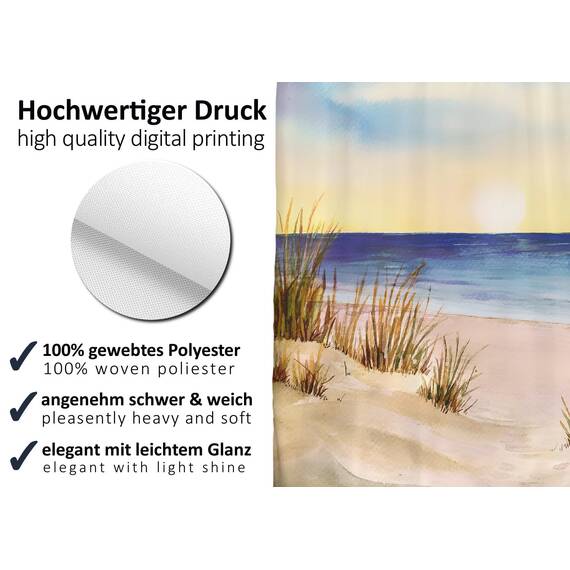 arteneur® - Meeresküste - Anti-Schimmel Duschvorhang 120x180 - Recycelt mit Öko-Tex Standard 100 - Beschwerter Saum, Blickdicht, Wasserdicht, Waschbar, 8 Ringe
