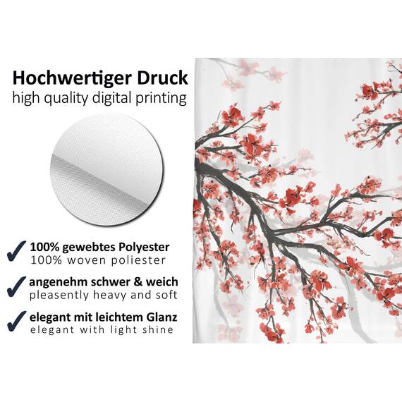 arteneur® - Kirschblüte - Anti-Schimmel Duschvorhang 120x180 - Recycelt mit Öko-Tex Standard 100 - Beschwerter Saum, Blickdicht, Wasserdicht, Waschbar, 8 Ringe