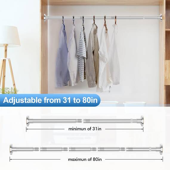 CorkLatta Chrom-Duschvorhangstange, 78,9 bis 203,2 cm, 2,5 cm Durchmesser, verstellbare Federspannung, Gardinenstange, kein Bohren, Edelstahl-Teleskopstange, kein Rost