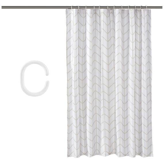 Amazon Basics Schimmelresistenter Duschvorhang mit Haken, 183 x 183 cm, natürliches Fischgrätenmuster