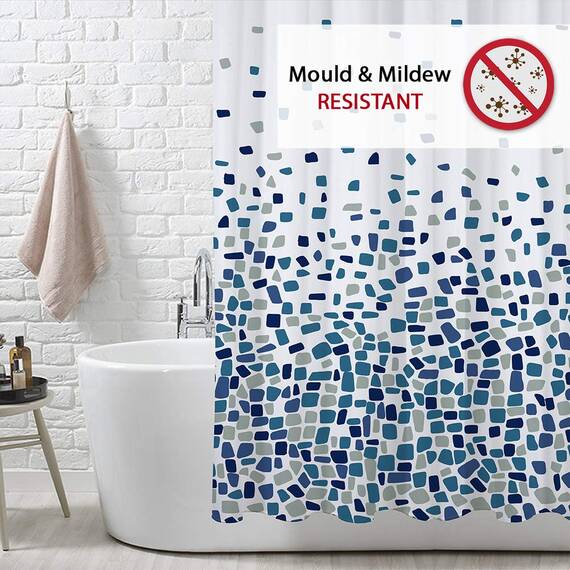 ANSIO Duschvorhang, schimmelresistent, 180 x 180 cm, 100% Polyester, Mosaik-Muster, Blau
