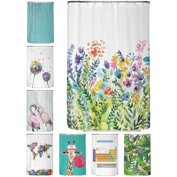 arteneur® - Bunte Blumen - Anti-Schimmel Duschvorhang 120x180 - Recycelt mit Öko-Tex Standard 100 - Beschwerter Saum, Blickdicht, Wasserdicht, Waschbar, 8 Ringe & E-Book