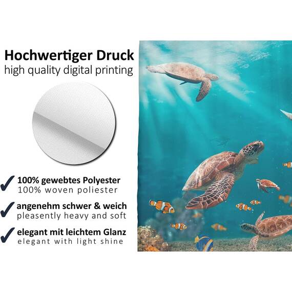 arteneur® - Meeres Schildkröten - Anti-Schimmel Duschvorhang 120x180 - Recycelt mit Öko-Tex Standard 100 - Beschwerter Saum, Blickdicht, Wasserdicht, Waschbar, 8 Ringe & E-Book mit Reinigungs-Tipps