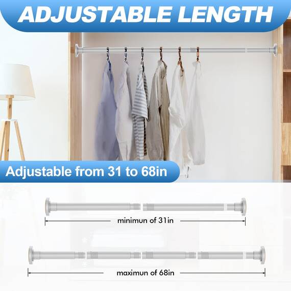 CorkLatta Silberfarbene Duschvorhangstange, 78 bis 172 cm, 2,5 cm Durchmesser, verstellbare Federspannung, Edelstahl-Teleskopstange, einfache Installation, kein Rost