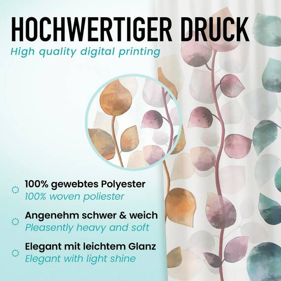 arteneur® - Bunte Blätter - Anti-Schimmel Duschvorhang 180x180 - Recycelt mit Öko-Tex Standard 100 - Beschwerter Saum, Blickdicht, Wasserdicht, Waschbar, 12 Ringe & E-Book