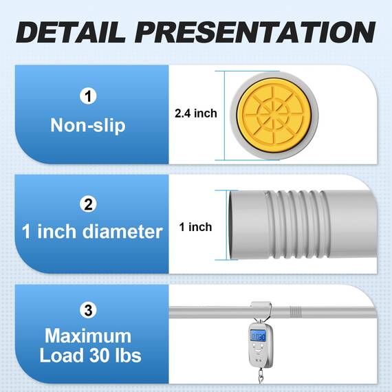 CorkLatta Silberfarbene Duschvorhangstange, 78 bis 172 cm, 2,5 cm Durchmesser, verstellbare Federspannung, Edelstahl-Teleskopstange, einfache Installation, kein Rost