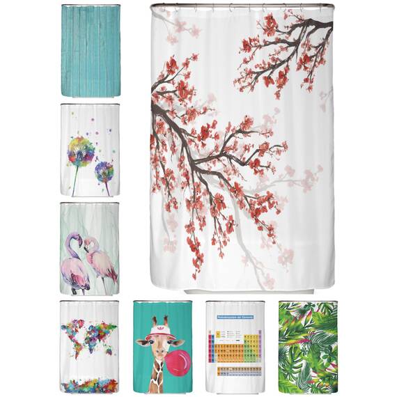arteneur® - Kirschblüte - Anti-Schimmel Duschvorhang 120x180 - Recycelt mit Öko-Tex Standard 100 - Beschwerter Saum, Blickdicht, Wasserdicht, Waschbar, 8 Ringe