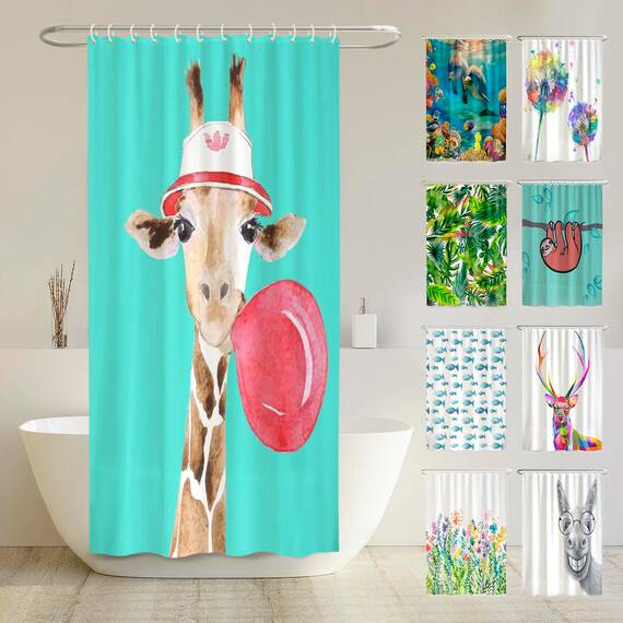 arteneur® - Giraffe - Anti-Schimmel Duschvorhang 120x180 - Recycelt mit Öko-Tex Standard 100 - Beschwerter Saum, Blickdicht, Wasserdicht, Waschbar, 8 Ringe & E-Book