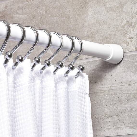 iDesign Duschvorhangstange, mittellange Teleskopstange aus Edelstahl, ausziehbare Duschvorhangstange ohne Bohren für Dusche und Badewanne, weiß