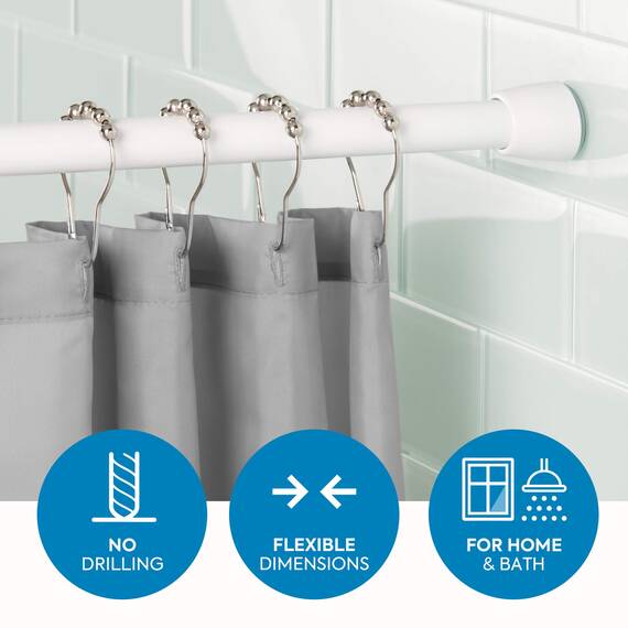 iDesign Duschvorhangstange, mittellange Teleskopstange aus Edelstahl, ausziehbare Duschvorhangstange ohne Bohren für Dusche und Badewanne, weiß