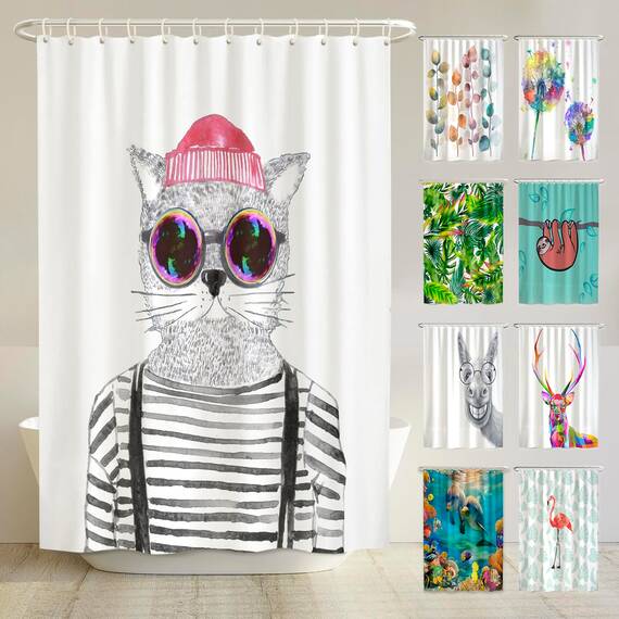 arteneur® - Hipster Katze Berlin - Anti-Schimmel Duschvorhang 180x180 - Recycelt mit Öko-Tex Standard 100 - Beschwerter Saum, Blickdicht, Wasserdicht, Waschbar, 12 Ringe & E-Book