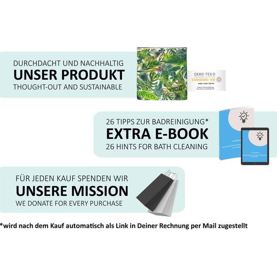 arteneur® - Dschungel Blätter - Anti-Schimmel Duschvorhang 120x200 - Recycelt mit Öko-Tex Standard 100 - Beschwerter Saum, Blickdicht, Wasserdicht, Waschbar, 8 Ringe & E-Book mit Reinigungs-Tipps