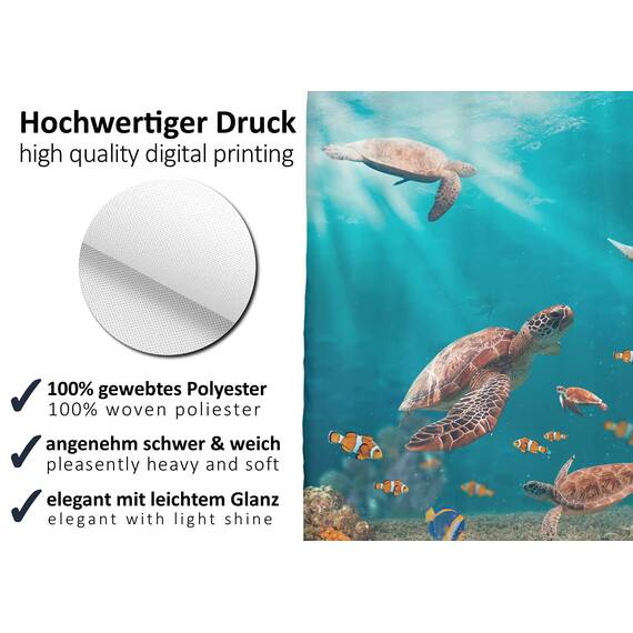 arteneur® - Meeres Schildkröten - Anti-Schimmel Duschvorhang 120x200 - Recycelt mit Öko-Tex Standard 100 - Beschwerter Saum, Blickdicht, Wasserdicht, Waschbar, 8 Haken & E-Book
