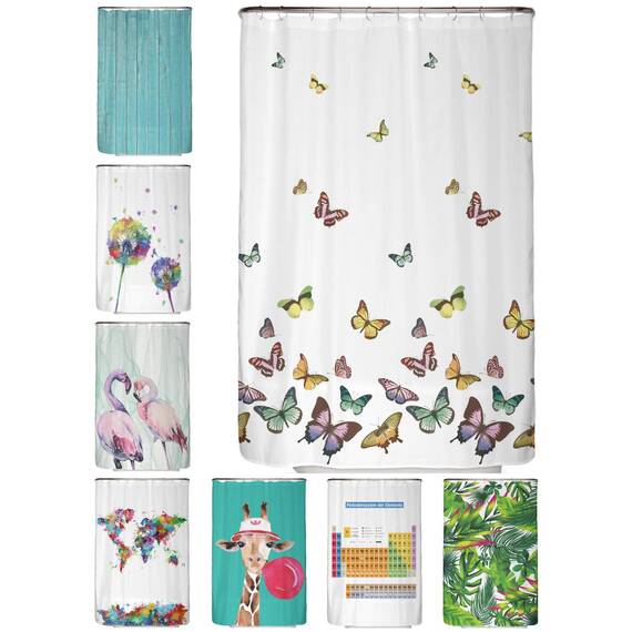 arteneur® - Schmetterlinge - Anti-Schimmel Duschvorhang 120x200 - Recycelt mit Öko-Tex Standard 100 - Beschwerter Saum, Blickdicht, Wasserdicht, Waschbar, 8 Haken & E-Book