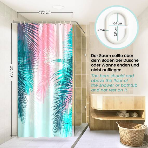 arteneur® - Palmenblätter - Anti-Schimmel Duschvorhang 120x200 - Recycelt mit Öko-Tex Standard 100 - Beschwerter Saum, Blickdicht, Wasserdicht, Waschbar, 8 Haken & E-Book