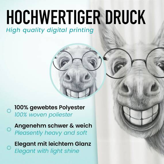 arteneur® - Esel - Anti-Schimmel Duschvorhang 120x200 - Recycelt mit Öko-Tex Standard 100 - Beschwerter Saum, Blickdicht, Wasserdicht, Waschbar, 8 Ringe & E-Book