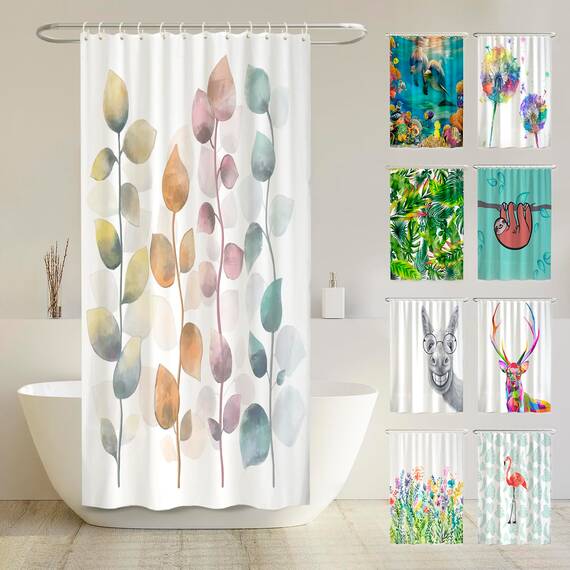 arteneur® - Bunte Blätter - Anti-Schimmel Duschvorhang 120x200 - Recycelt mit Öko-Tex Standard 100 - Beschwerter Saum, Blickdicht, Wasserdicht, Waschbar, 8 Ringe & E-Book
