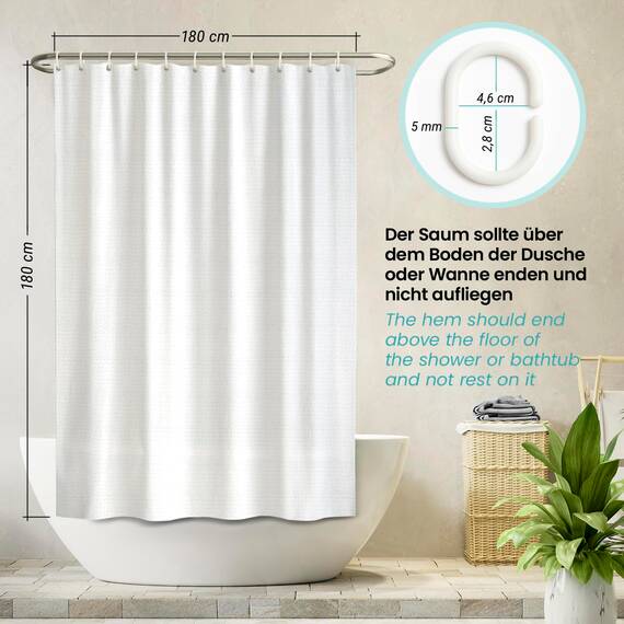 arteneur® - Premium Duschvorhang 180x180 – Antischimmel Duschvorhang Weiß mit Struktur-Stoff, Blickdicht, Wasserdicht, Waschbar & inkl. E-Book & Ringe (Schnee Weiß)