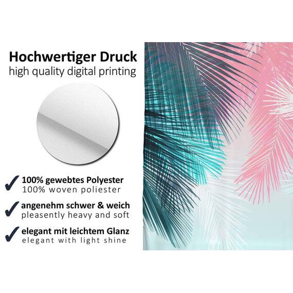 arteneur® - Palmenblätter - Anti-Schimmel Duschvorhang 150x200 - Recycelt mit Öko-Tex Standard 100 - Beschwerter Saum, Blickdicht, Wasserdicht, Waschbar, 10 Ringe & E-Book