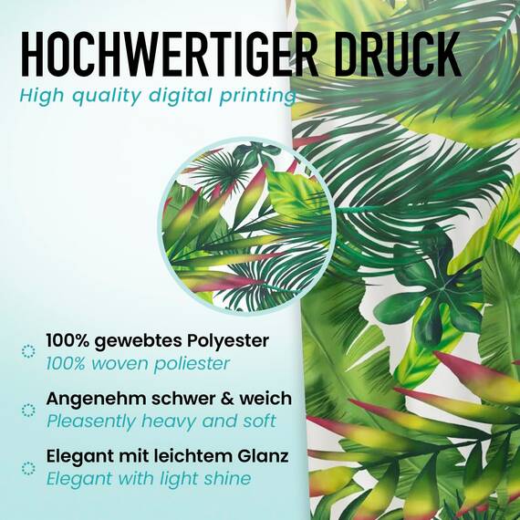 arteneur® - Dschungel Blätter - Anti-Schimmel Duschvorhang 120x200 - Recycelt mit Öko-Tex Standard 100 - Beschwerter Saum, Blickdicht, Wasserdicht, Waschbar, 8 Ringe & E-Book mit Reinigungs-Tipps