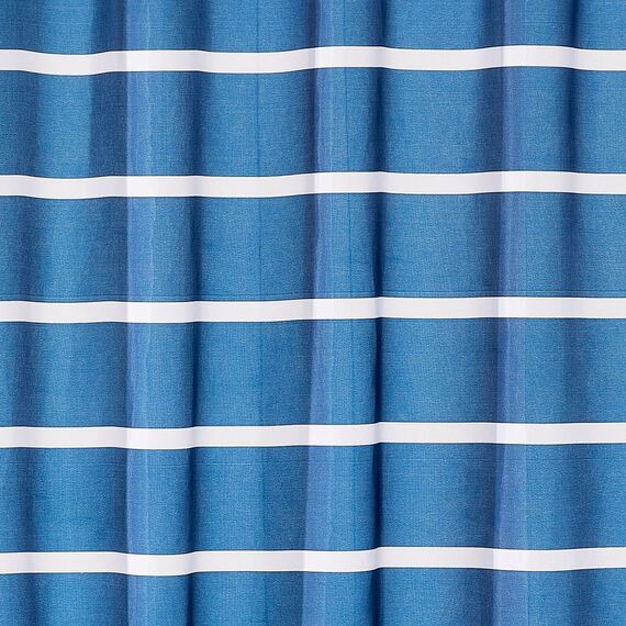 mDesign Duschvorhang aus Stoff, maschinenwaschbar, hochwertige verstärkte Knopflöcher für Badezimmer, Gästebad, Stände, Badewannen – modernes einfaches Streifen-Design – Weiß/Dress Blues