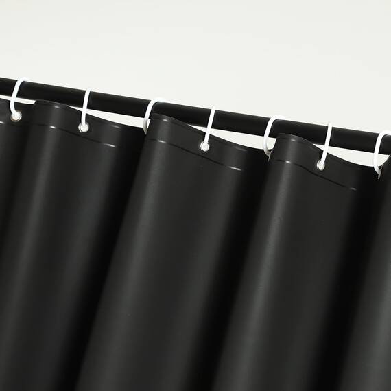 WellColor Duschvorhang, strapazierfähig, PEVA, mit 3 Gewichten, 183 x 165 cm, Schwarz