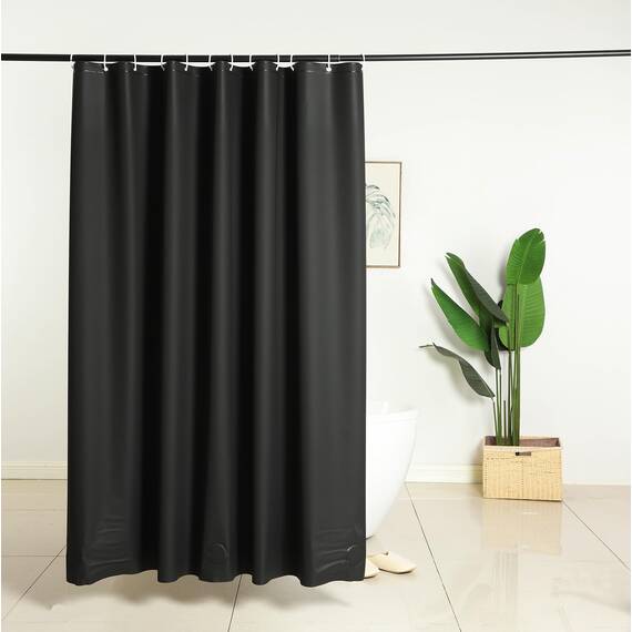 WellColor Duschvorhang, strapazierfähig, PEVA, mit 3 Gewichten, 183 x 165 cm, Schwarz