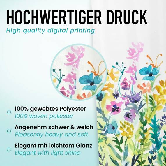 arteneur® - Bunte Blumen - Anti-Schimmel Duschvorhang 180x200 - Recycelt mit Öko-Tex Standard 100 - Beschwerter Saum, Blickdicht, Wasserdicht, Waschbar, 12 Ringe & E-Book