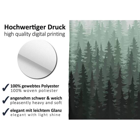 arteneur® - Tannenwald - Anti-Schimmel Duschvorhang 150x200 - Recycelt mit Öko-Tex Standard 100 - Beschwerter Saum, Blickdicht, Wasserdicht, Waschbar, 10 Ringe & E-Book