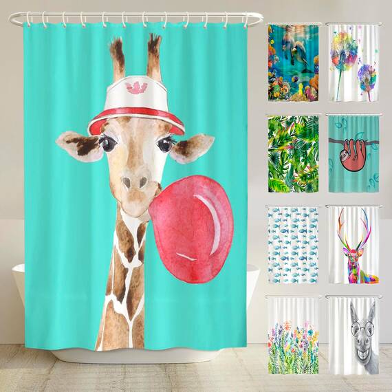 arteneur® - Giraffe - Anti-Schimmel Duschvorhang - Recycelt 180x200 mit Öko-Tex Standard 100 - Beschwerter Saum, Blickdicht, Wasserdicht, Waschbar, Ringe & E-Book