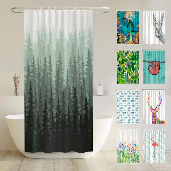 arteneur® - Tannenwald - Anti-Schimmel Duschvorhang 120x200 - Recycelt mit Öko-Tex Standard 100 - Beschwerter Saum, Blickdicht, Wasserdicht, Waschbar, 8 Haken & E-Book