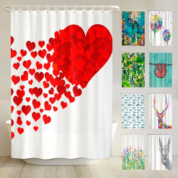 arteneur® - Herz - Anti-Schimmel Duschvorhang 180x200 - Recycelt mit Öko-Tex Standard 100 - Beschwerter Saum, Blickdicht, Wasserdicht, Waschbar, 12 Ringe & E-Book mit Reinigungs-Tipps