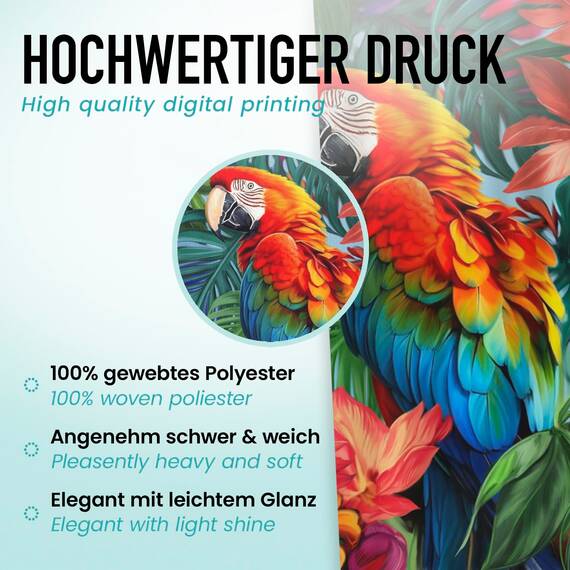 arteneur® - Papagei - Anti-Schimmel Duschvorhang 180x200 - Recycelt mit Öko-Tex Standard 100 - Beschwerter Saum, Blickdicht, Wasserdicht, Waschbar, 12 Ringe & E-Book