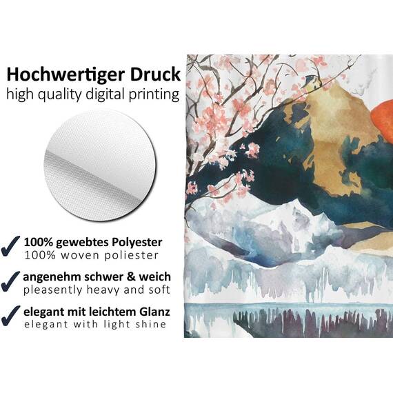 arteneur® - Japan - Anti-Schimmel Duschvorhang 150x200 - Recycelt mit Öko-Tex Standard 100 - Beschwerter Saum, Blickdicht, Wasserdicht, Waschbar, 10 Ringe & E-Book