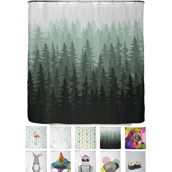 arteneur® - Tannenwald - Anti-Schimmel Duschvorhang 150x200 - Recycelt mit Öko-Tex Standard 100 - Beschwerter Saum, Blickdicht, Wasserdicht, Waschbar, 10 Ringe & E-Book