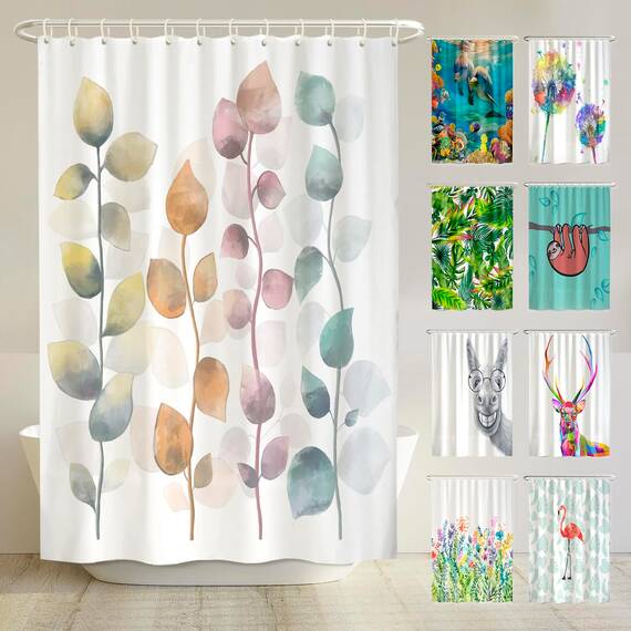 arteneur® - Bunte Blätter - Anti-Schimmel Duschvorhang 180x200 - Recycelt mit Öko-Tex Standard 100 - Beschwerter Saum, Blickdicht, Wasserdicht, Waschbar, 12 Ringe & E-Book