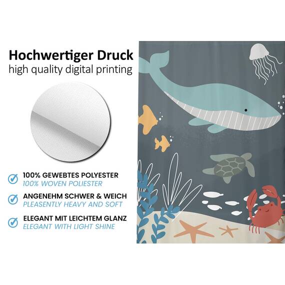 arteneur® - Wasserwelt Dunkelgrau - Anti-Schimmel Duschvorhang 180x200 - Recycelt mit Öko-Tex Standard 100 - Beschwerter Saum, Blickdicht, Wasserdicht, Waschbar, 12 Ringe & E-Book