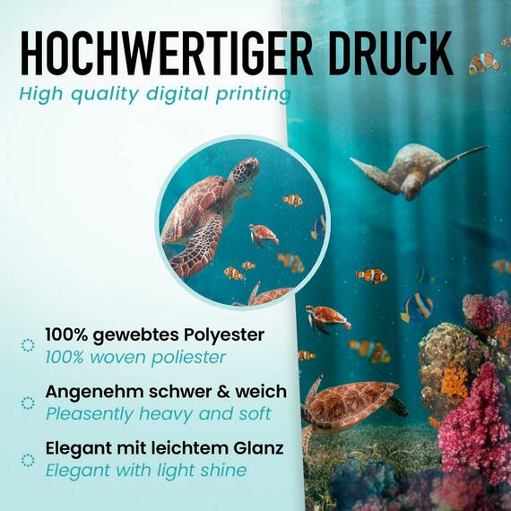 arteneur® - Meeres Schildkröten - Anti-Schimmel Duschvorhang 180x200 - Recycelt mit Öko-Tex Standard 100 - Beschwerter Saum, Blickdicht, Wasserdicht, Waschbar, 12 Ringe & E-Book