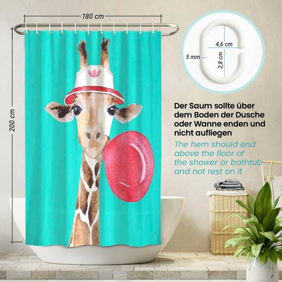 arteneur® - Giraffe - Anti-Schimmel Duschvorhang - Recycelt 180x200 mit Öko-Tex Standard 100 - Beschwerter Saum, Blickdicht, Wasserdicht, Waschbar, Ringe & E-Book