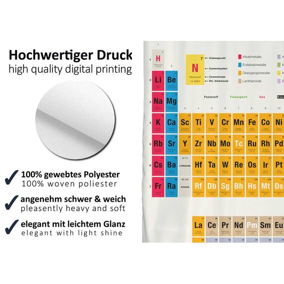 arteneur® - Duschvorhang Periodensystem Deutsch - Anti-Schimmel Duschvorhänge 120x200 - Recycelt mit Öko-Tex Standard 100 - Beschwerter Saum, Wasserdicht, Waschbar, 8 Ringe & E-Book
