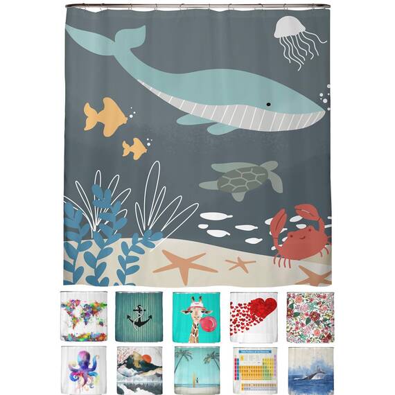arteneur® - Wasserwelt Dunkelgrau - Anti-Schimmel Duschvorhang 180x200 - Recycelt mit Öko-Tex Standard 100 - Beschwerter Saum, Blickdicht, Wasserdicht, Waschbar, 12 Ringe & E-Book