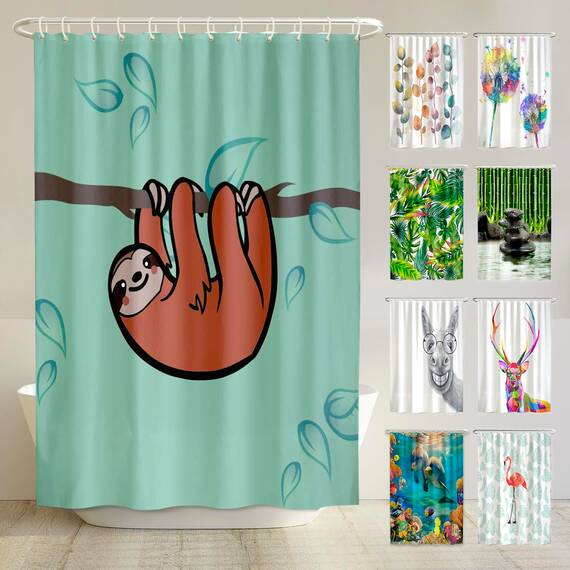 arteneur® - Faultier - Anti-Schimmel Duschvorhang 180x200 - Recycelt mit Öko-Tex Standard 100 Beschwerter Saum aus Gummi, Blickdicht, Wasserdicht, Waschbar, 12 Ringe & E-Book