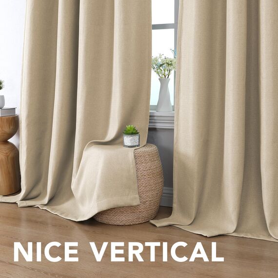 Verdunkelungsvorhang aus Leinen, 160 cm lang, für Schlafzimmer/Wohnzimmer, thermisch isoliert, mit Ösen in Leinenoptik, Vorhang, strukturiert, Burlab Effekt, Fenstervorhänge, 1 Panel, Beige