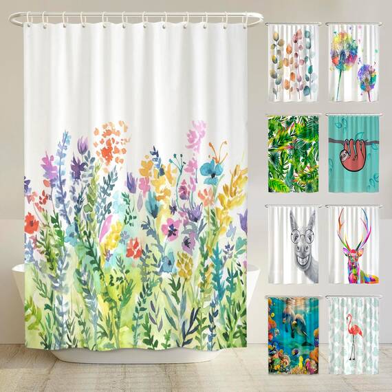arteneur® - Bunte Blumen - Anti-Schimmel Duschvorhang 180x200 - Recycelt mit Öko-Tex Standard 100 - Beschwerter Saum, Blickdicht, Wasserdicht, Waschbar, 12 Ringe & E-Book